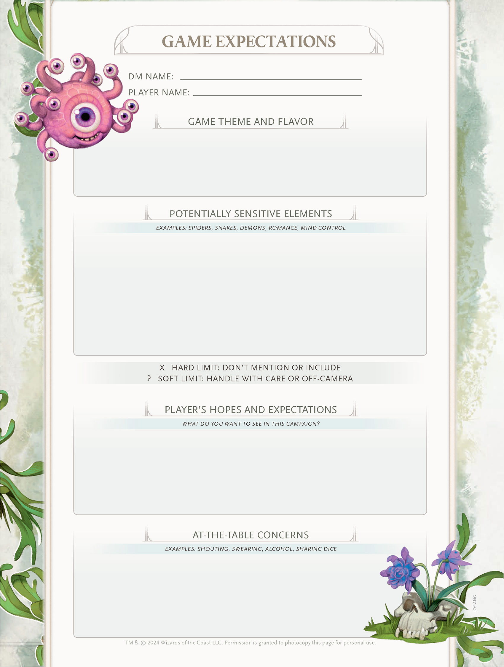 ชีทบันทึกความคาดหวังจากเกม